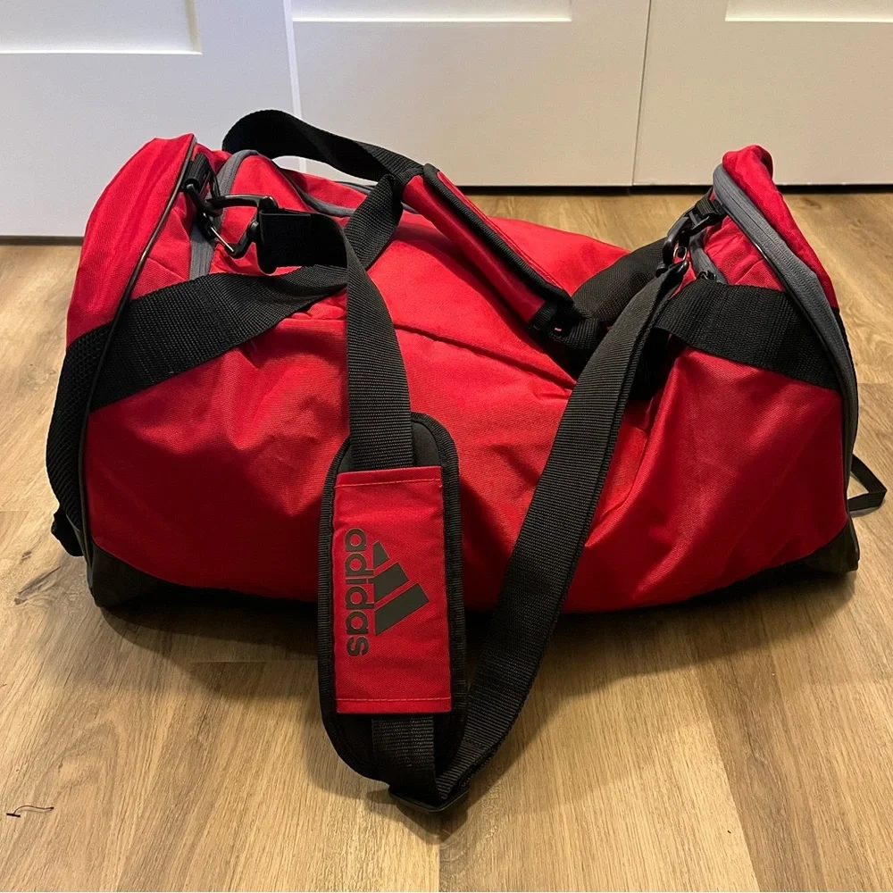 Adidas Red and Black Duffel Bag